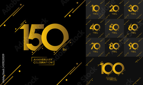 Set of anniversary logotype with gold color for invitation, greeting card, precious moment, and celebration event, vector, template, illustration