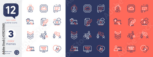 Set of Cloud computing, Architectural plan and Online education line icons. Include Shoulder strap, Web tutorials, Feather signature icons. Teamwork, Chemistry lab, Euler diagram web elements. Vector