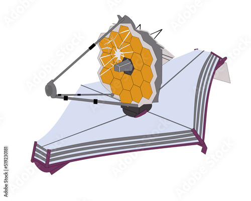 Obraz na płótnie James Webb Space Telescope with broken mirror isolated on white. Vector illustration. w salonie