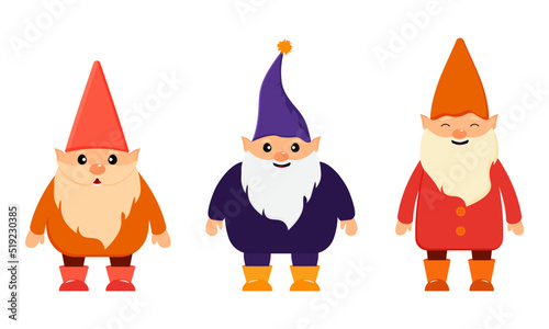 Garden little Dwarfs, Set cute Gnomes in Halloween costumes