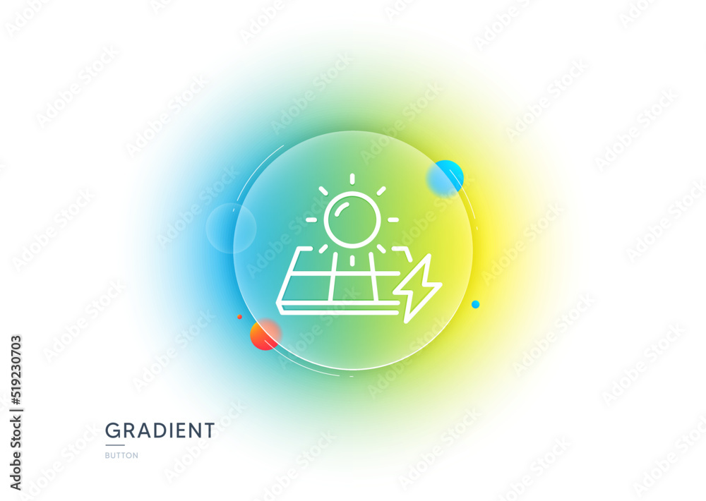 Solar panels line icon. Gradient blur button with glassmorphism. Electricity sun energy sign. Lightning bolt symbol. Transparent glass design. Solar panels line icon. Vector Solar panels line icon. Gradient blur button with glassmorphism. Electricity sun energy sign. Lightning bolt symbol. Transparent glass design. Solar panels line icon. Vector