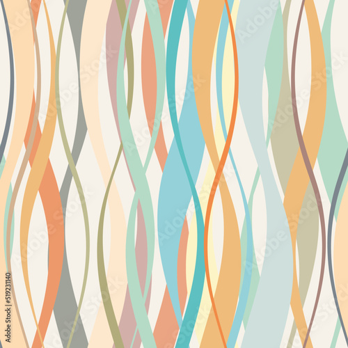 Tangled undulate shapes endless vector. Chaotic colorful lines. Wavy grid seamless pattern.