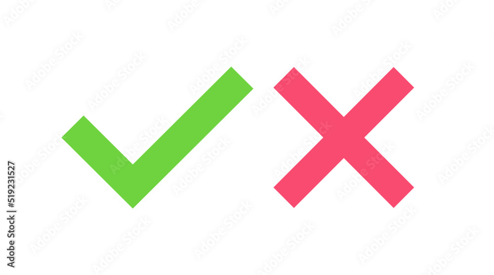 Vector green OK and red X button set isolated on background. Symbols YES and NO for decision making, vote, mobile app, web site. Checkmark sign. Right and wrong check mark sign 10 eps Vector green OK and red X button set isolated on background. Symbols YES and NO for decision making, vote, mobile app, web site. Checkmark sign. Right and wrong check mark sign 10 eps