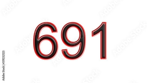 red 691 number 3d effect white background