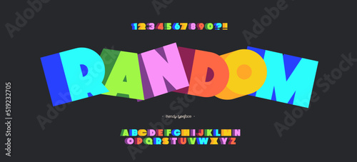 Vector random font 3d colorful bold style modern typography for decoration, logo, poster, t shirt, book, card, sale banner, printing on fabric, industrial. Cool typeface. Trendy alphabet. 10 eps