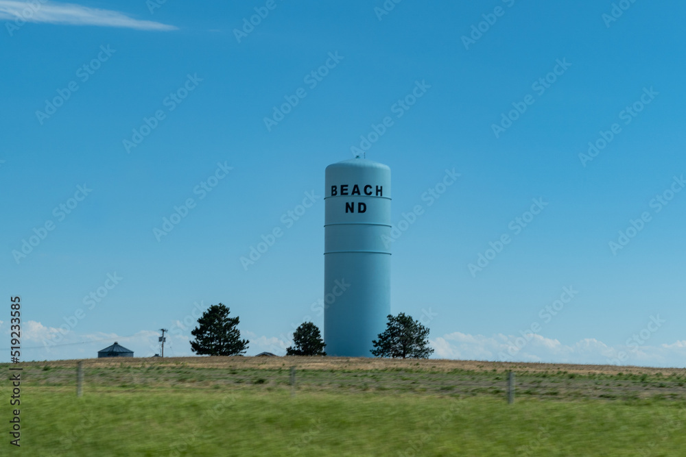 Watertower tank in Beach, North Dakota, on the border of North Dakota and Montana Watertower tank in Beach, North Dakota, on the border of North Dakota and Montana