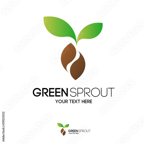 Vector green sprout logo modern color style with leaves and seed for eco shop, agriculture company, nature firm, ecology, healthy organic and farm fresh food. 10 eps