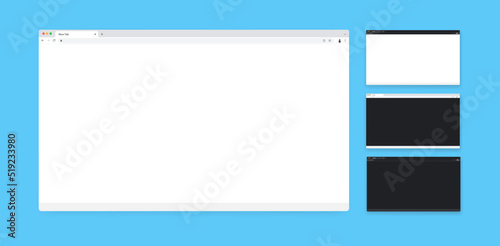 Browser windows - Blank unbranded web browser templates in light and dark mode. Realistic vector illustration