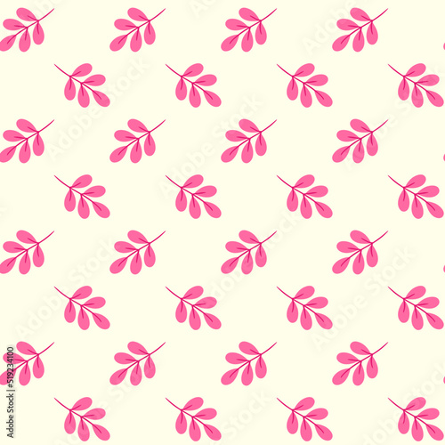 Seamless floral ornament with abstract pink rounded leaves isolated on white background in vector. Natural print for fabric, wallpaper.