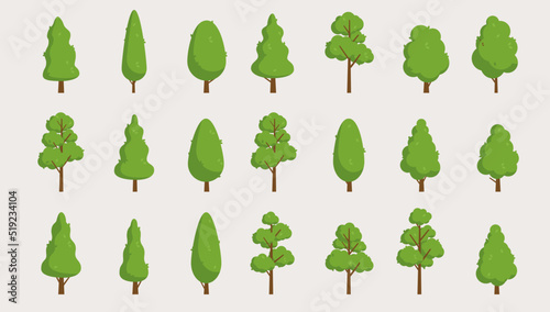 Vector trees in flat design -  Collection of different tree design in green colour