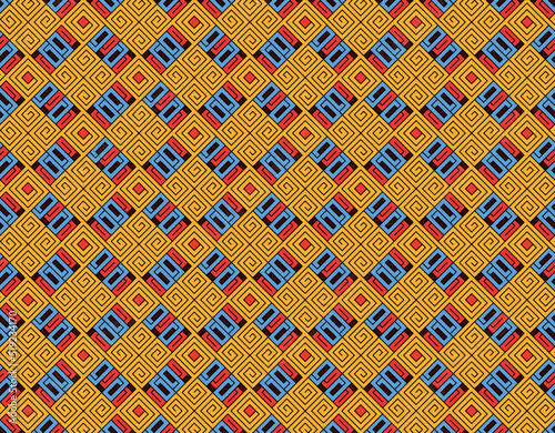 Beautiful background based on colombian ancient indigenous art with colombian flag colors