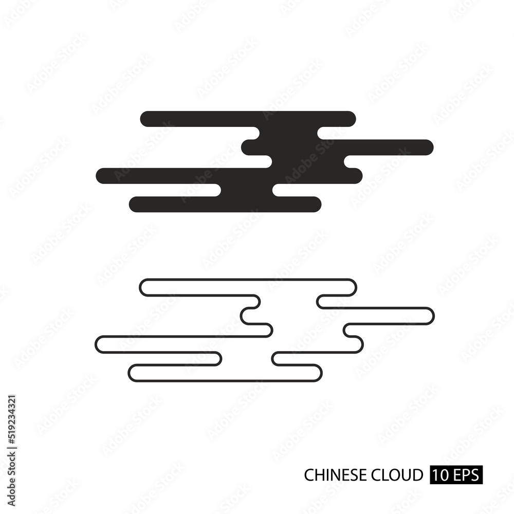Vector chinese cloud set isolated on white background. Oriental traditional cloud black and line style for holiday card, invitation, party poster, flyer, decor element. Happy New Year. 10 eps Vector chinese cloud set isolated on white background. Oriental traditional cloud black and line style for holiday card, invitation, party poster, flyer, decor element. Happy New Year. 10 eps