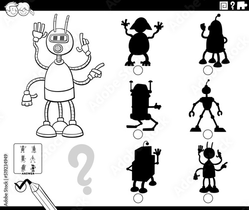shadow game with cartoon robot coloring page