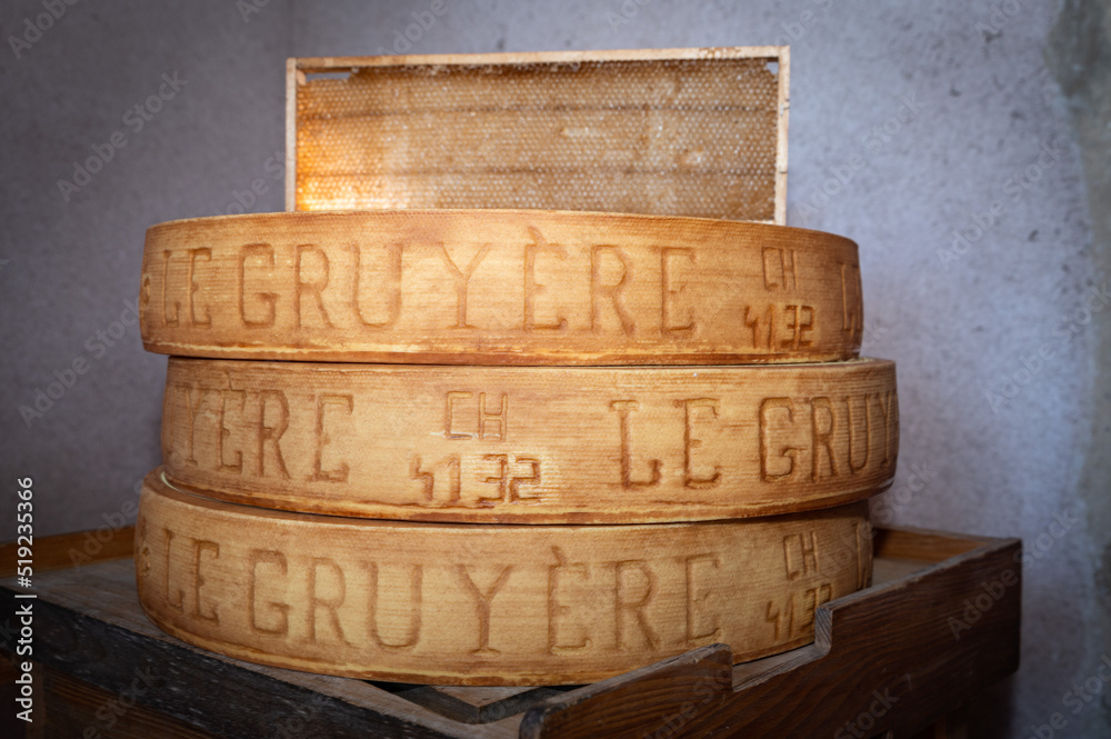 Le Gruyère AOP Swiss cheese wheels Stock Photo Adobe Stock
