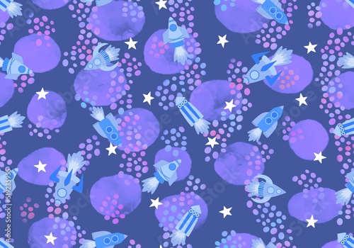 Cartoon seamless spaceship pattern for fabrics and kids and school notebooks and clothes print and kindergarten