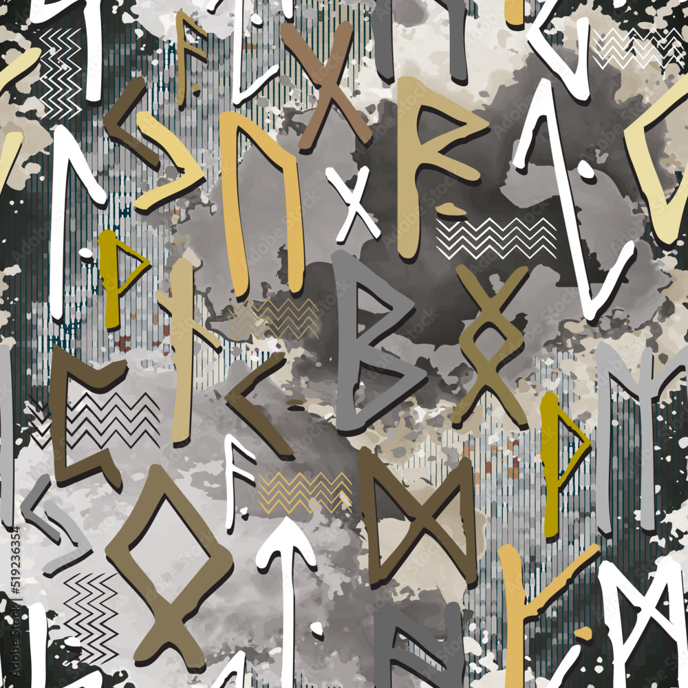 Runes. Hand drawn runic letters seamless pattern. Magic signs and ...