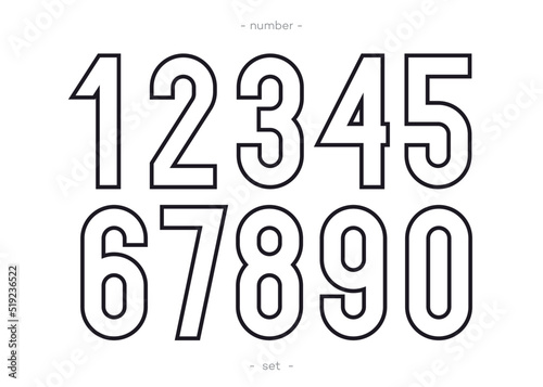 Vector number set bold line style modern typography for game, poster, birthday, decoration, animation, t shirt, racing, promotion, banner, printing. Cool font. 10 eps