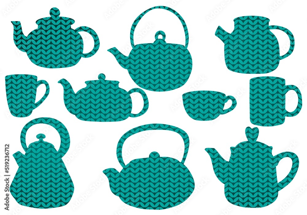 Set teapot kettle cups for stickers and wrapping paper and clothes print and notebooks and hone decorations Set teapot kettle cups for stickers and wrapping paper and clothes print and notebooks and hone decorations