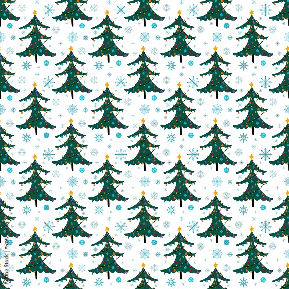 Obraz premium Winter new year seamless Christmas trees balls toys pattern for wrapping and clothes print and accessories and gifts box