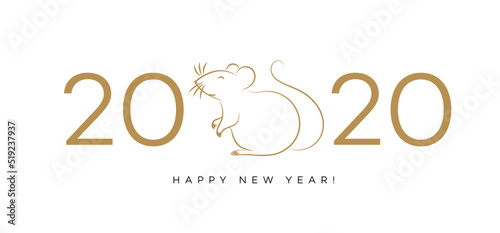 Happy New 2020 Year celebration backgound gold chinese rat zodiac for layout design, calendar, holiday cover, flyer, brochure, party poster, greeting card, invitation. Festive banner. vector 10 eps