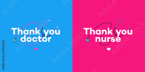 Thank you doctors and nurse set card. Medical staff, disinfectors, immunologists, virologists, epidemiologists. Novel coronavirus 2019-nCoV. Coronavirus concept illustration. Vector 10 eps