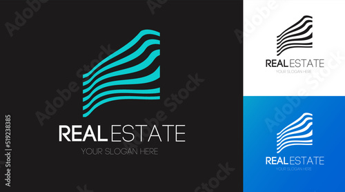 Real estate logo set consisting motion line minimal geometry style for architecture symbol, building emblem. Vector Illustration 10 eps
