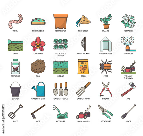 Set of back garden thin line icons for any web and app project.