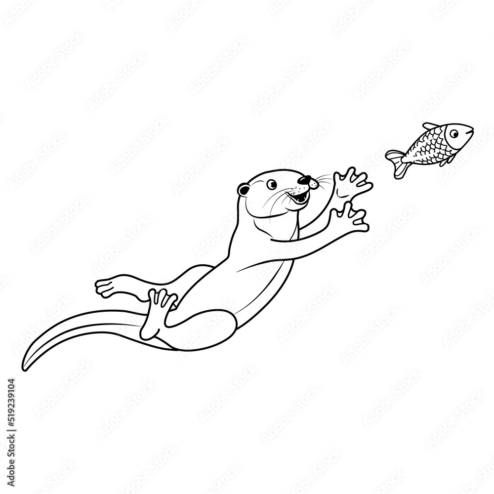Vector hand drawn outline sketch cute otter isolated on white