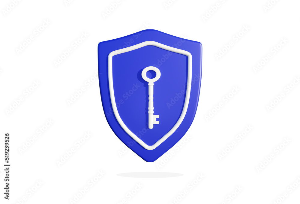 Security shield logo 3d icon. key Symbol 3d rendering. Security shield logo 3d icon. key Symbol 3d rendering.