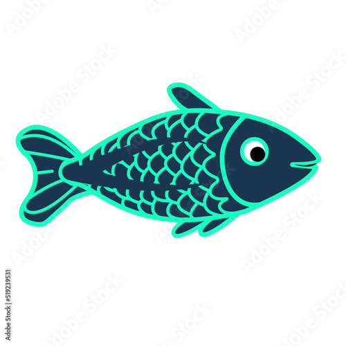 Fish on white background. Cartoon marine illustration for design textile, menu