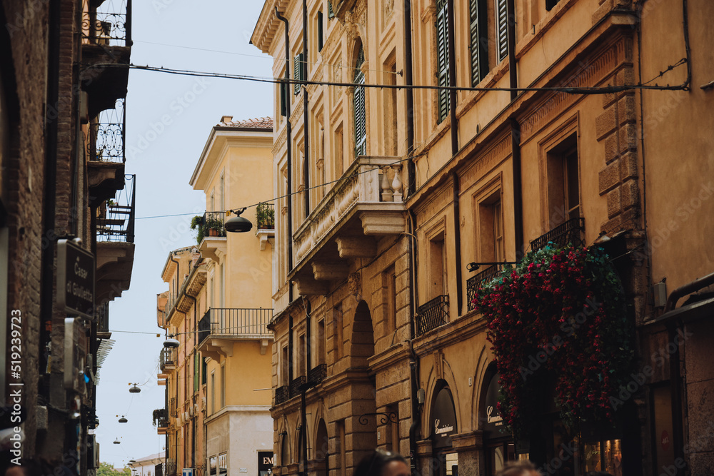 Streets of Verona Italy, empty city. Buildings and views. The beauty of the city.