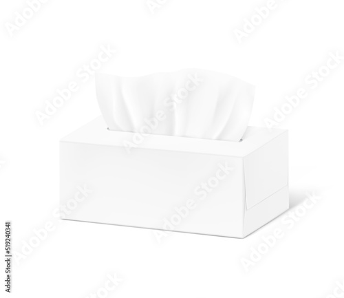 Realistic tissue set with box. Vector illustration isolated on white background. Can be use for template your design, presentation, promo, ad. EPS10.