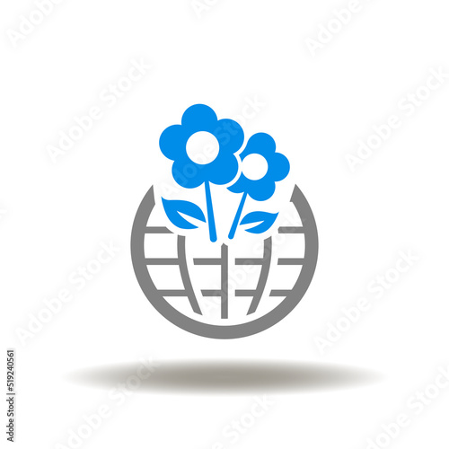 Vector illustration of earth planet with flowers. Symbol of ESG Environmental Social Governance. Icon of ecology.