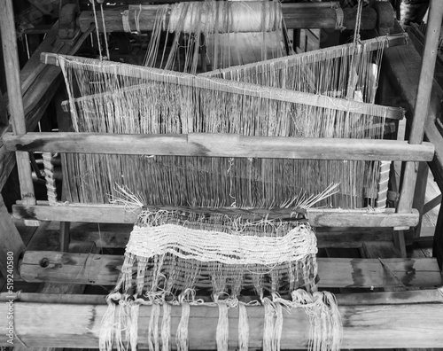 Closeup of an old wooden handloom.