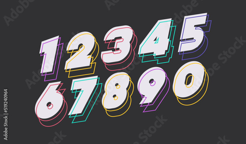 Number set 3d bold modern typography for game, poster, birthday, decoration, animation, t shirt, racing, game, promotion, sale banner, printing on fabric. Cool font. vector 10 eps