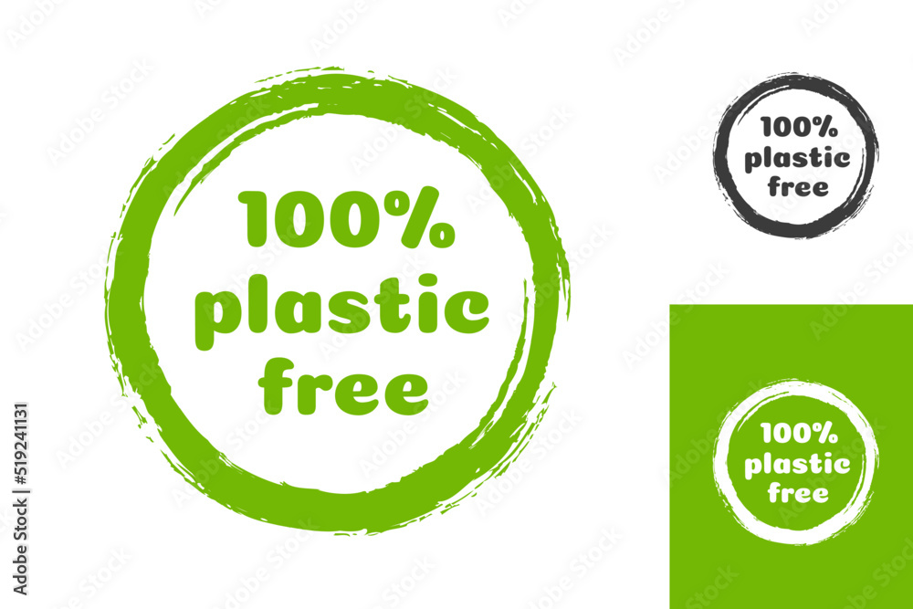 Vector plastic free emblem for organic product sign, farm fresh shop, eco label, control sticker, ecological and natural product market, vegan food store, bio store. 10 eps