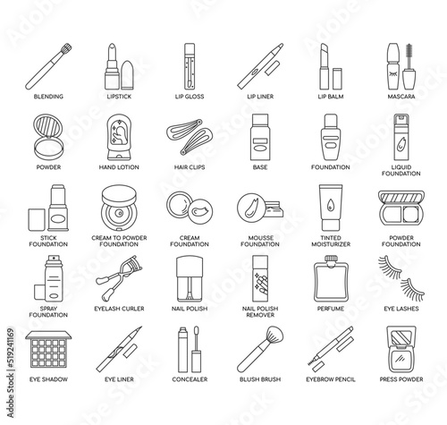 Set of cosmetics thin line icons for any web and app project.