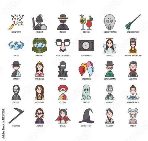 Set of Costume party thin line icons for any web and app project.