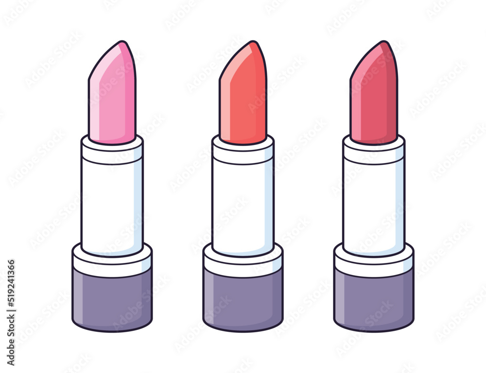 Pink, red and dark berry color lipstick isolated, cosmetics and make-up vector set. Pink, red and dark berry color lipstick isolated, cosmetics and make-up vector set.