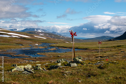 Bild auf Leinwand A hiking trail approaching Sylarna Mountain Station in Jamtland, Sweden