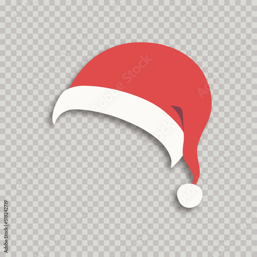 Vector Santa hat isolated on transparent background for photo booth, scrapbooking, video chat effect, festive, party, mask for social media. New year costume. Winter cap. Vector 10 eps