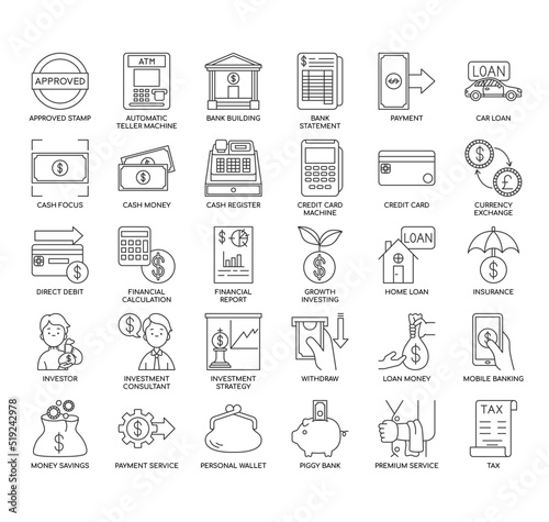 Set of Banking  thin line icons for any web and app project.