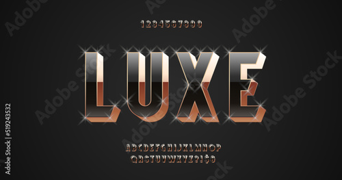 Vector luxury font 3D bold gold style modern typography. Alphabet for shopping, invitation, premium card, motion, logo, poster, video, t shirt, book, animation, banner, game, movie, printing. 10 eps