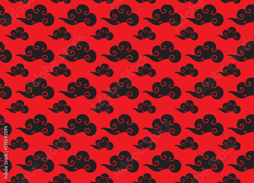 Chinese cloud seamless pattern on red. Oriental traditional ornament elegant style for holiday card, invitation, party poster, flyer, decor element. Clouds in the sky. Happy New Year. Vector 10 eps