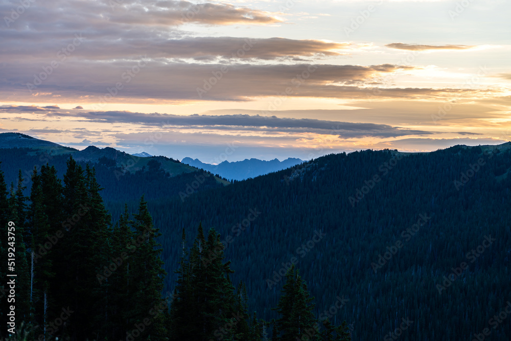 Sunrise over the Holy Cross Wilderness.  Colorado Rocky Mountains, near Beaver Creek. 