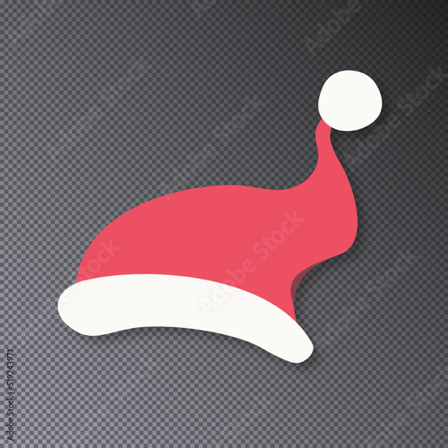 Vector Santa hat isolated on background for festive, party, photo booth, scrapbooking, video chat effect, mask for social media. New year costume. Winter cap. 10 eps