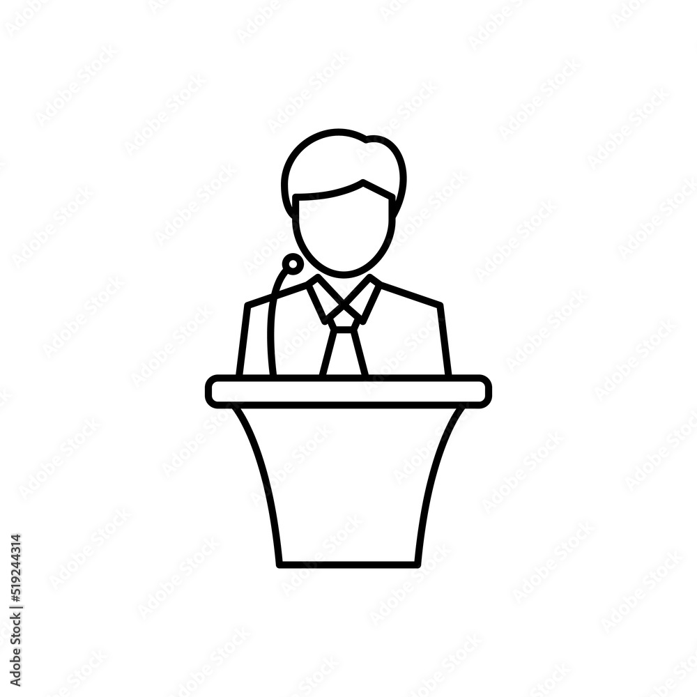 Public speaking icon with linear style isolated on white background Public speaking icon with linear style isolated on white background