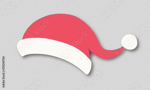 Santa hat isolated on transparent background for photo booth, scrapbooking, party, video chat effect, festive, mask for social media. New year costume. Winter cap. Vector 10 eps