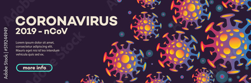 Coronavirus banner with bacteria - global pandemic concept. Novel coronavirus 2019-nCoV background. Virus Infection. Medical wallpaper. Quarantine illustration. Vector 10 eps