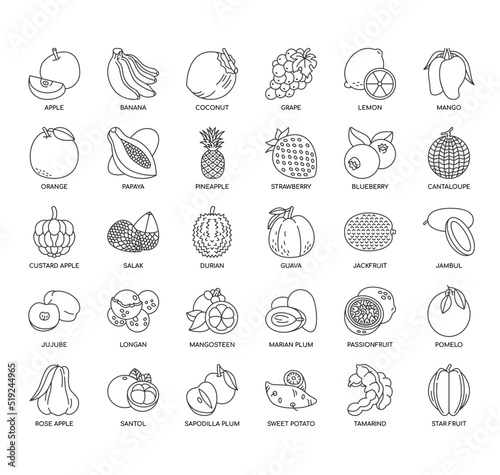 Set of Fruit thin line icons for any web and app project.